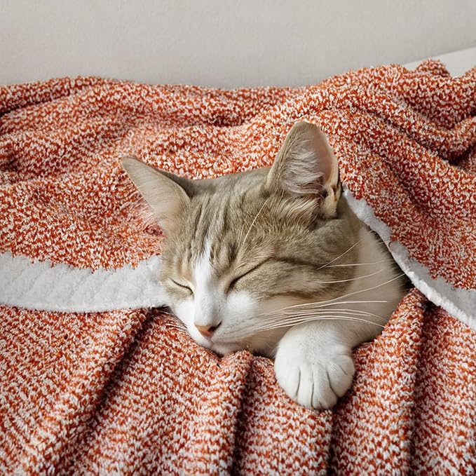 CozyNest Decor MIULEE fall burnt orange throw blanket, soft and fluffy twin size knit blanket for bed, sofa, or outdoor use.