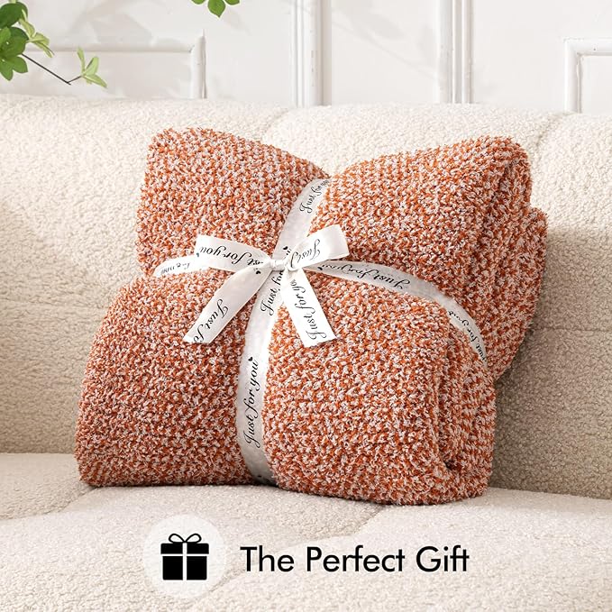 CozyNest Decor MIULEE fall burnt orange throw blanket, twin size, soft, fluffy knit blanket for bed, couch, or outdoor use.