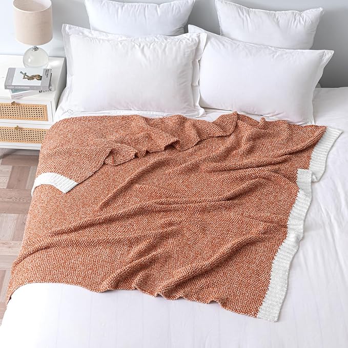 CozyNest Decor MIULEE burnt orange throw blanket for bed or sofa, soft, fluffy, 60x80 inches, ideal for cozy living spaces.