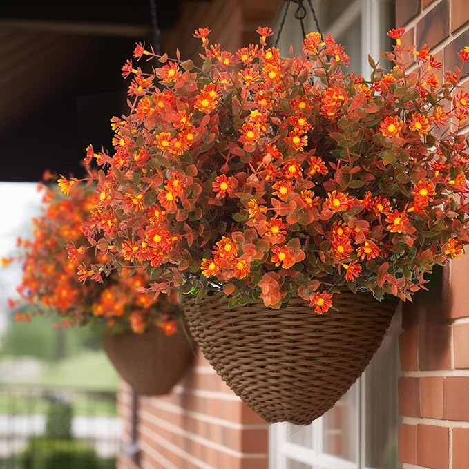 Artificial fall flowers in red, faux autumn plants from CozyNest Decor, ideal for indoor outdoor holiday and event decorations.