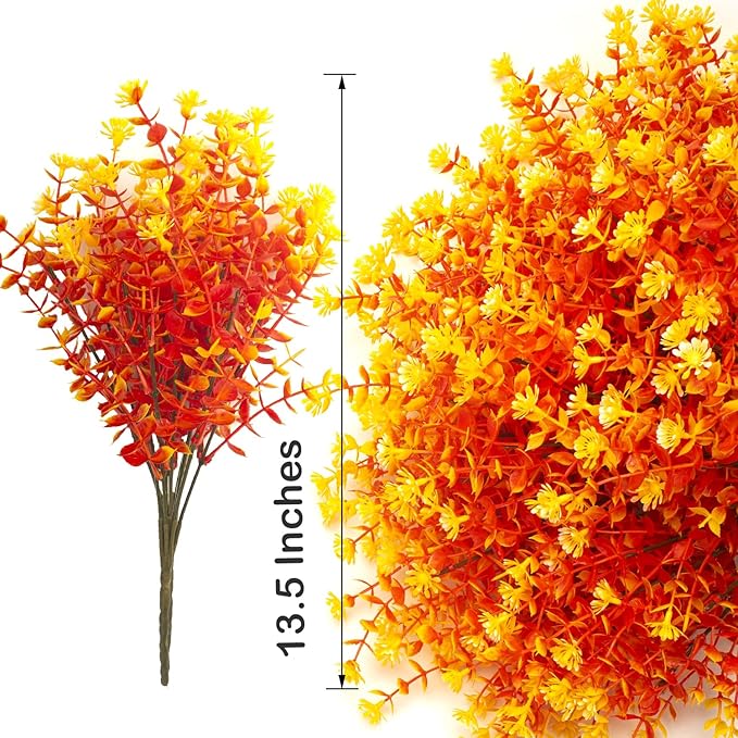 CozyNest Decor artificial fall flowers in orange with no fade, faux autumn plants for indoor outdoor fall decorations and holiday decor