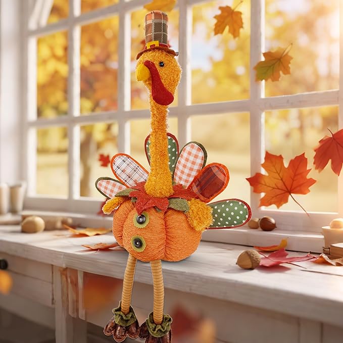 Plush sitting turkey figurine from CozyNest Decor, 31.5" x 18.5", handmade fall Thanksgiving decoration for indoor tabletop display