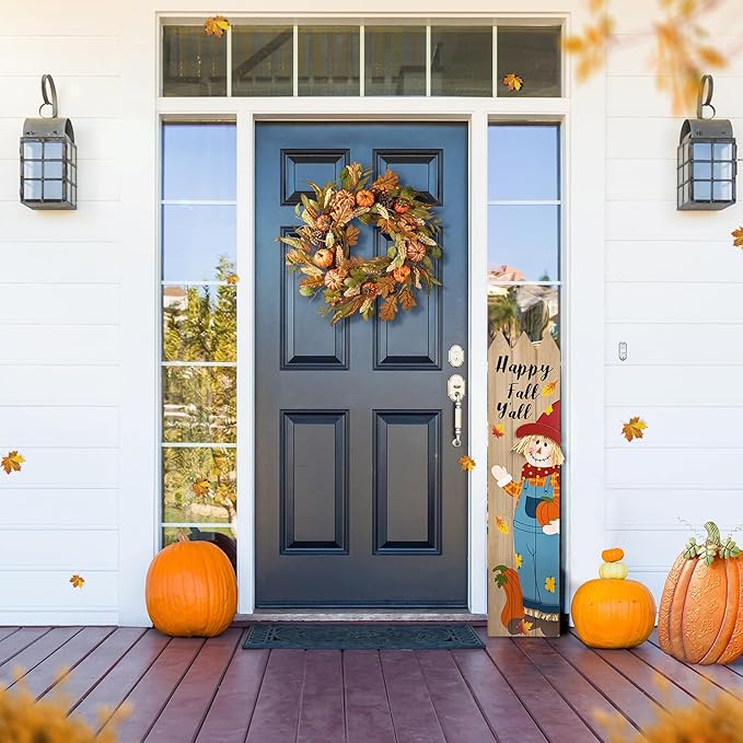 CozyNest Decor 24-inch artificial fall pumpkin leaf floral wreath for autumn and Thanksgiving door decoration.