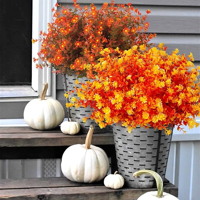 CozyNest Decor artificial fall flowers in vibrant red, faux autumn plants for indoor or outdoor autumn decorations and holiday decor.