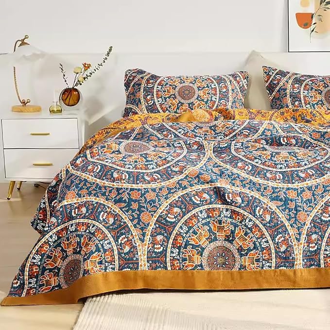 CozyNest Decor boho muslin blanket for adults, 80x90 inches, soft 4-layer cotton summer blanket with circle geometric design for sofa or bed