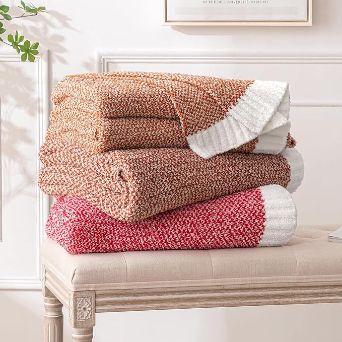 CozyNest Decor MIULEE fall rust soft throw blanket for bed, twin size, fluffy, warm knit blanket for couch, sofa, or camping.