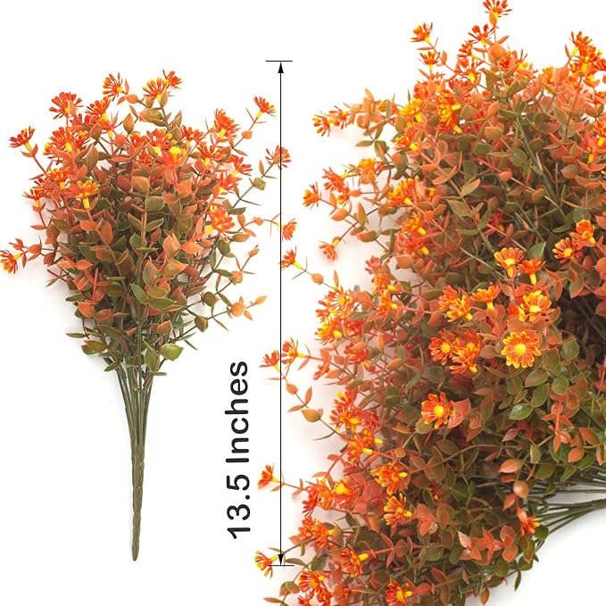 CozyNest Decor artificial fall flowers in vibrant red, no-fade faux autumn plants for indoor outdoor fall wedding or holiday decoration