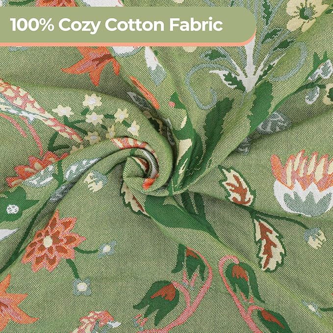 CozyNest Decor boho cotton throw blanket with floral and animal prints, large rustic quilt for bed, sofa, or chair, 90x98 inches.