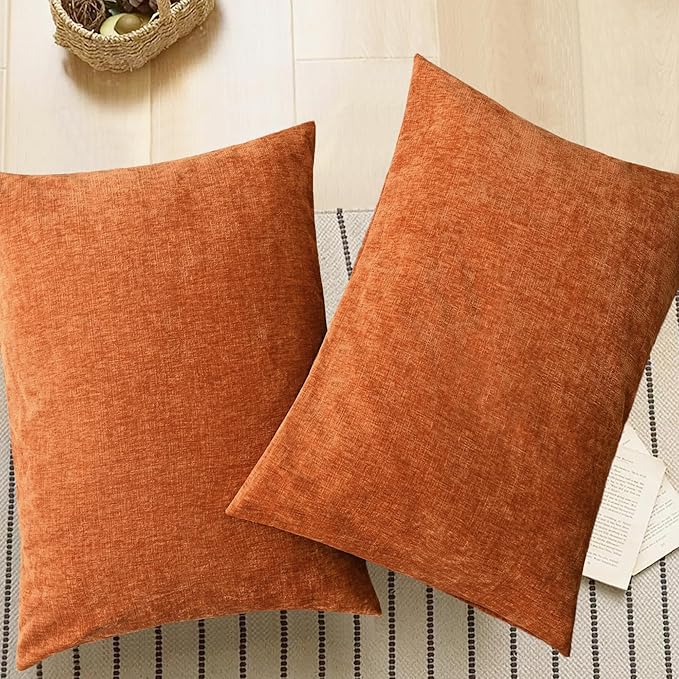 CozyNest Decor CaliTime fall throw pillow covers in burnt orange, 20x26 inches, plush chenille pillow shams for couch or bed.