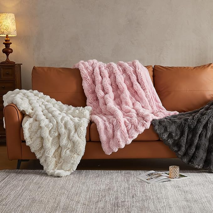 Dark grey faux fur throw blanket by CozyNest Decor, plush and thick for cozy bed or sofa decor, 50" x 60" size