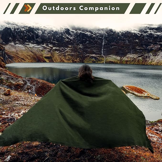 CozyNest Decor Latitude Zero alpaca wool camping throw blanket in army green, ultra-soft, breathable, and hypoallergenic outdoor throw.