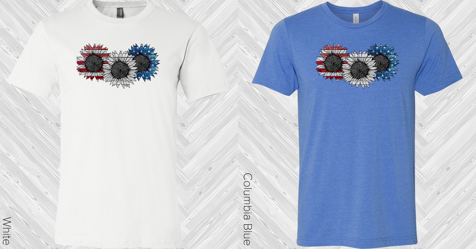 American flag and sunflower graphic tee by Anchored Grace Boutique, showing a vibrant patriotic design on a casual t-shirt