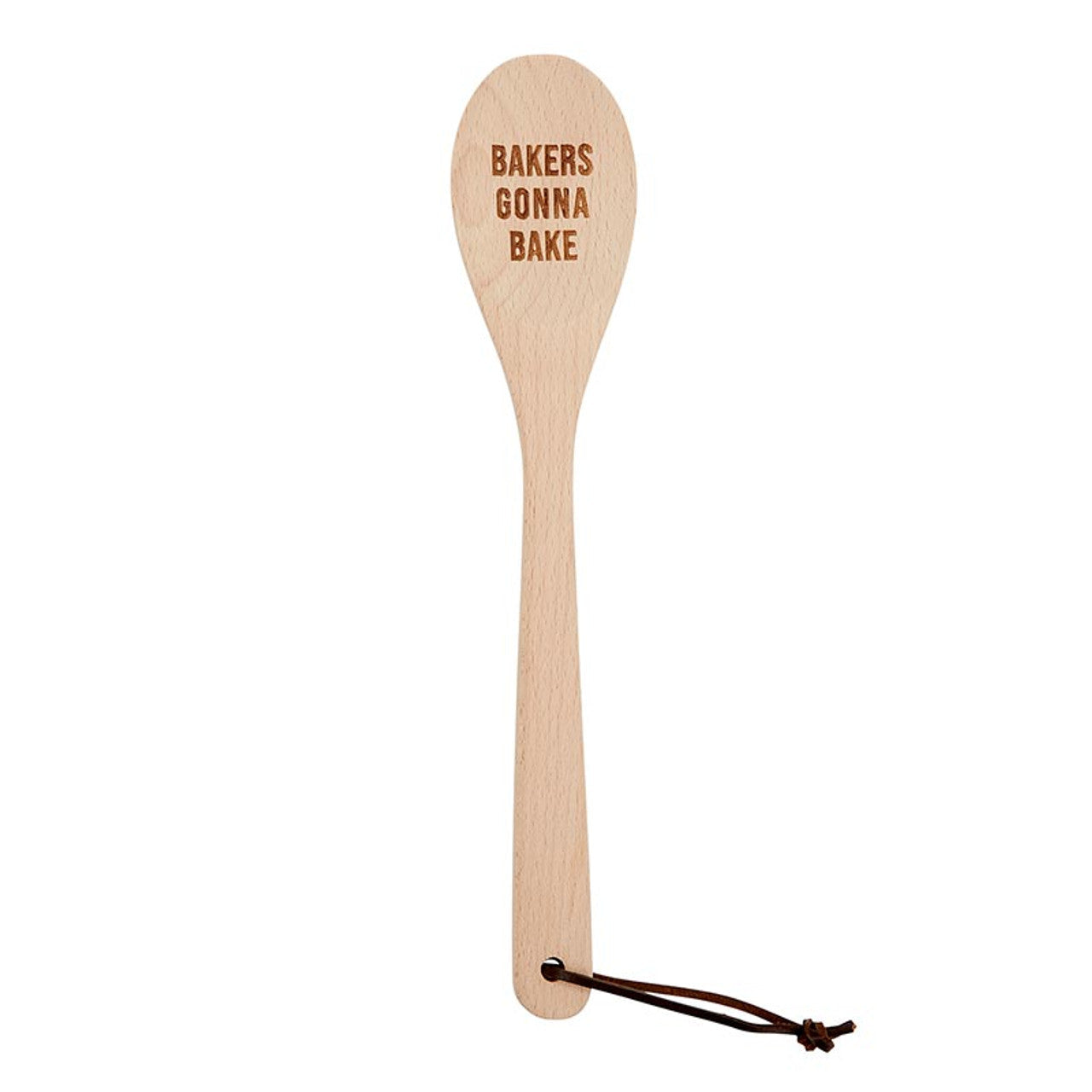 Wooden baking spoon from The Bullish Store in a canvas gift bag, perfect for baking and kitchen cooking utensils.