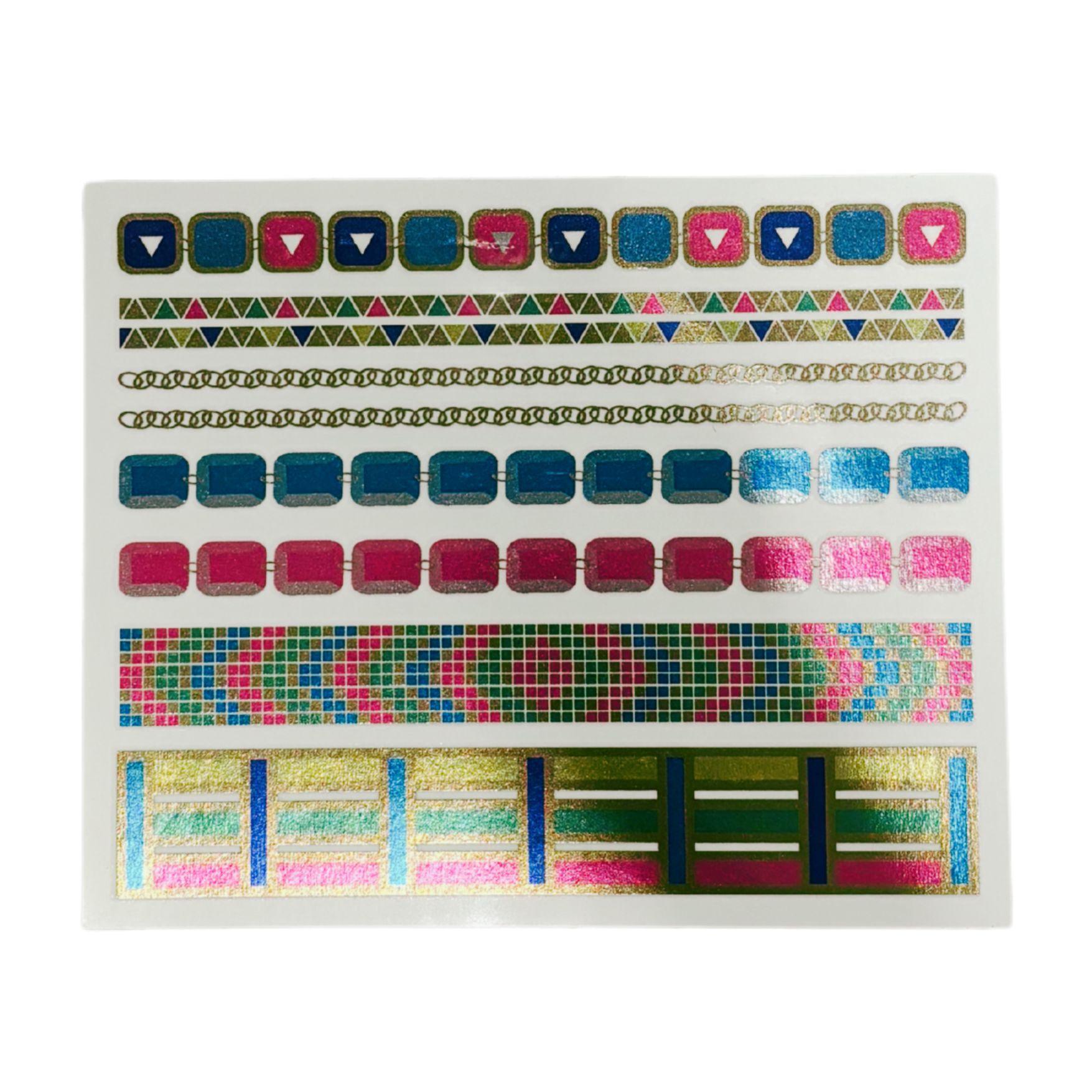 Temporary bracelet tattoo set with 8 designs on a single sheet, featuring colorful, stylish temporary tattoos by The Bullish Store.