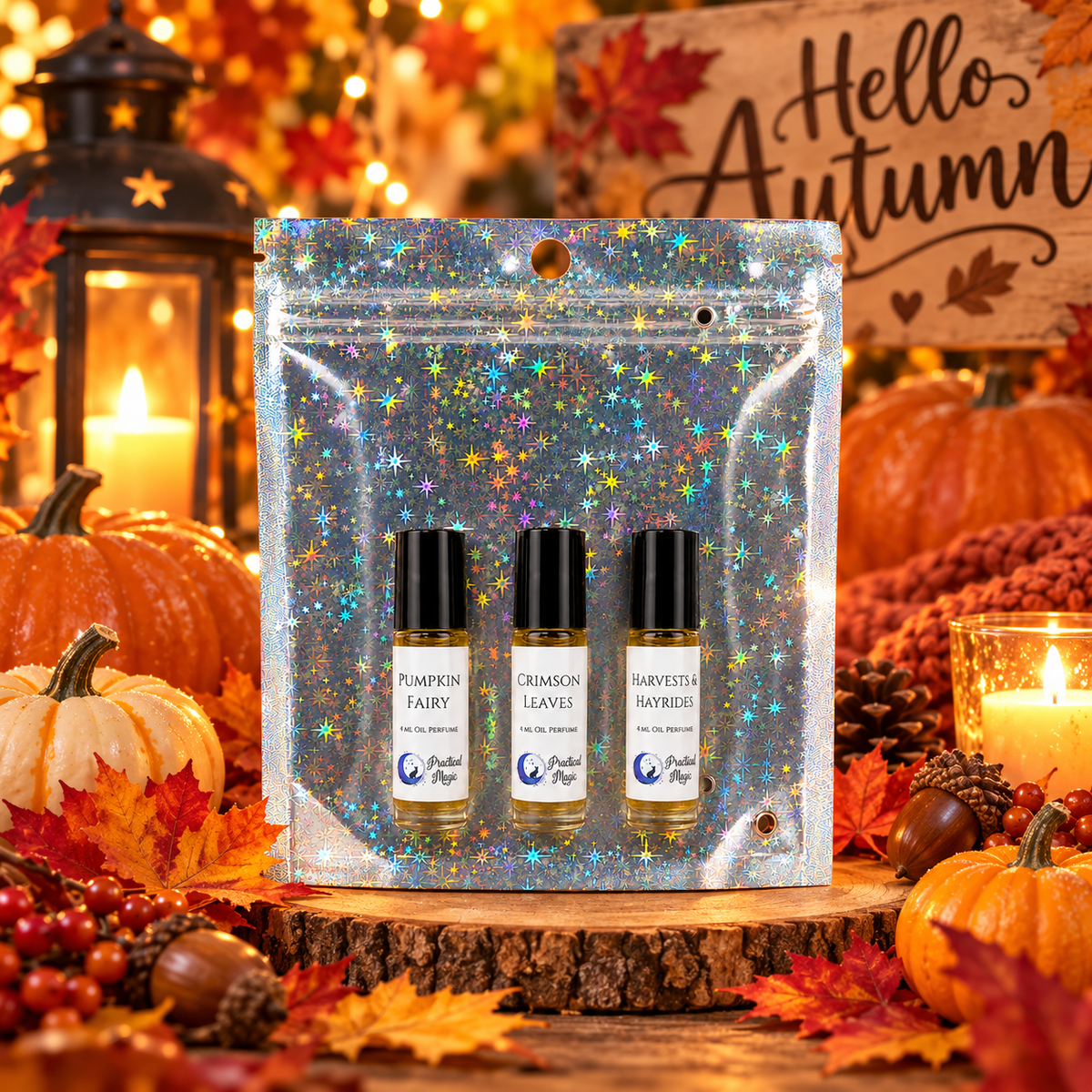 Fall perfume oil for women in a 10ml roll-on bottle, with sweet floral musk earth scent, alcohol-free, vegan, long-lasting fragrance.