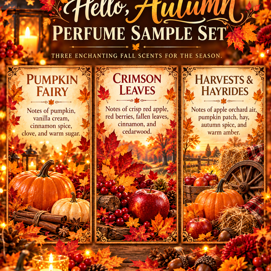 Seasonal Fall perfume oil for women featuring floral musk scent, roll-on, vegan, alcohol-free, long-lasting jojoba oil fragrance in 10ml bottle