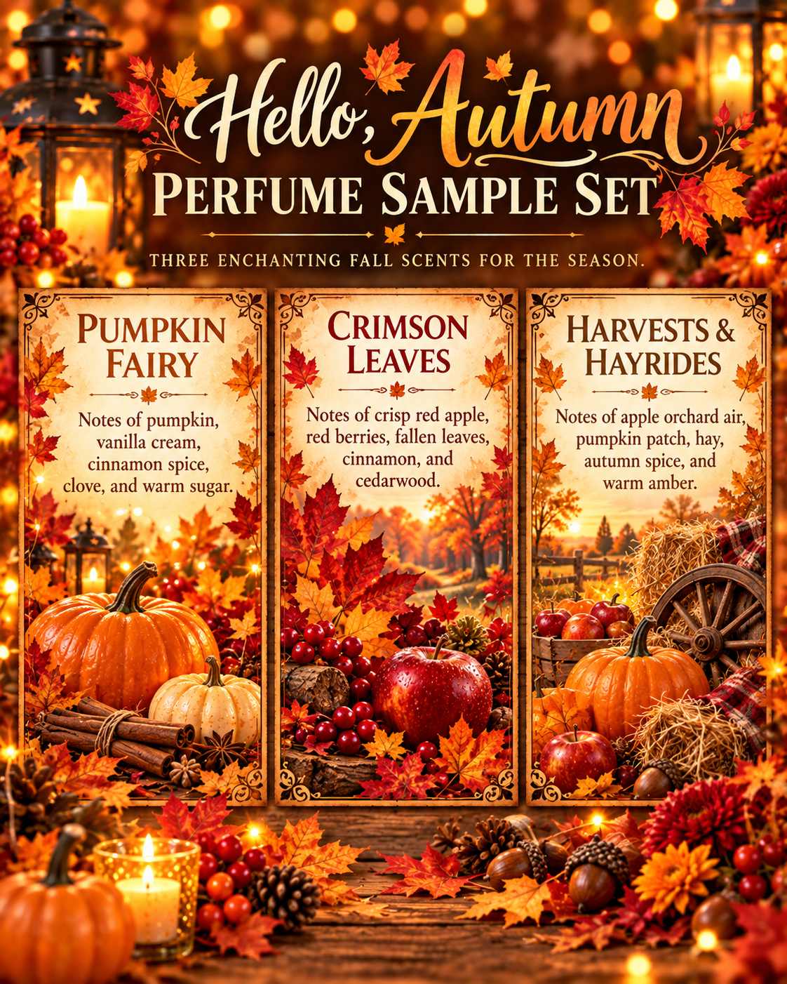 Seasonal Fall perfume oil for women featuring floral musk scent, roll-on, vegan, alcohol-free, long-lasting jojoba oil fragrance in 10ml bottle