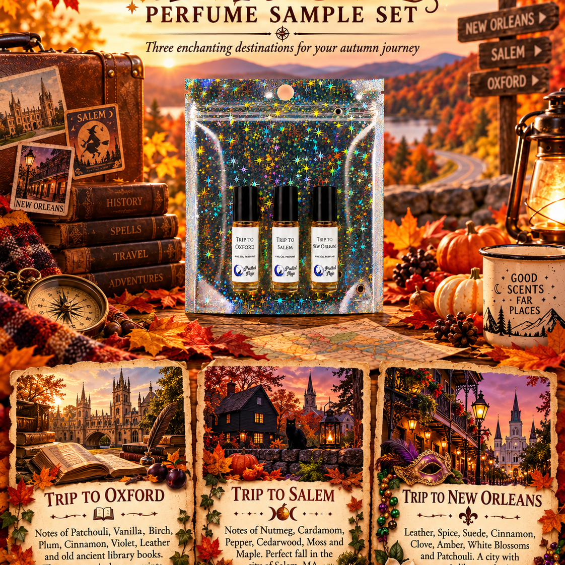 Seasonal Sampler: Trip to Fall perfume oil for women, roll-on, long-lasting floral musk scent, alcohol-free, vegan, 10ml Practical Magic.