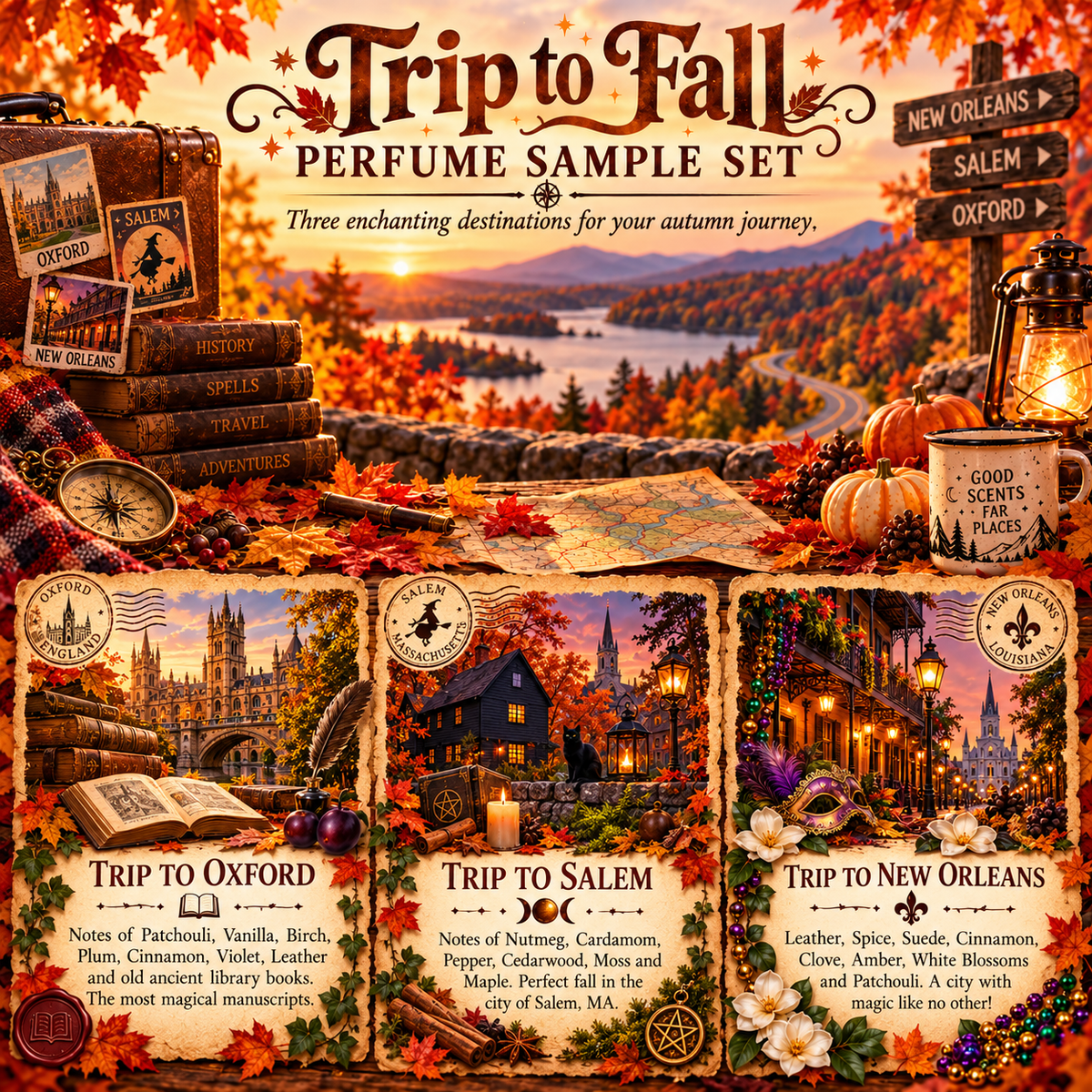 Seasonal sampler perfume oil for women by Practical Magic Store, long-lasting floral musk roll-on with jojoba oil, alcohol-free, vegan.