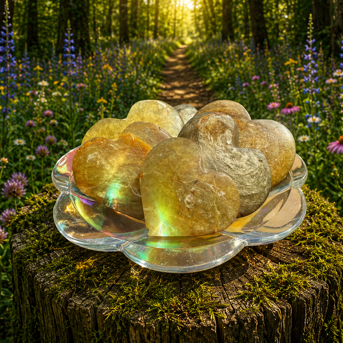 Golden mica heart from 1 Practical Magic Store, a shimmering gold-colored heart-shaped decorative item.
