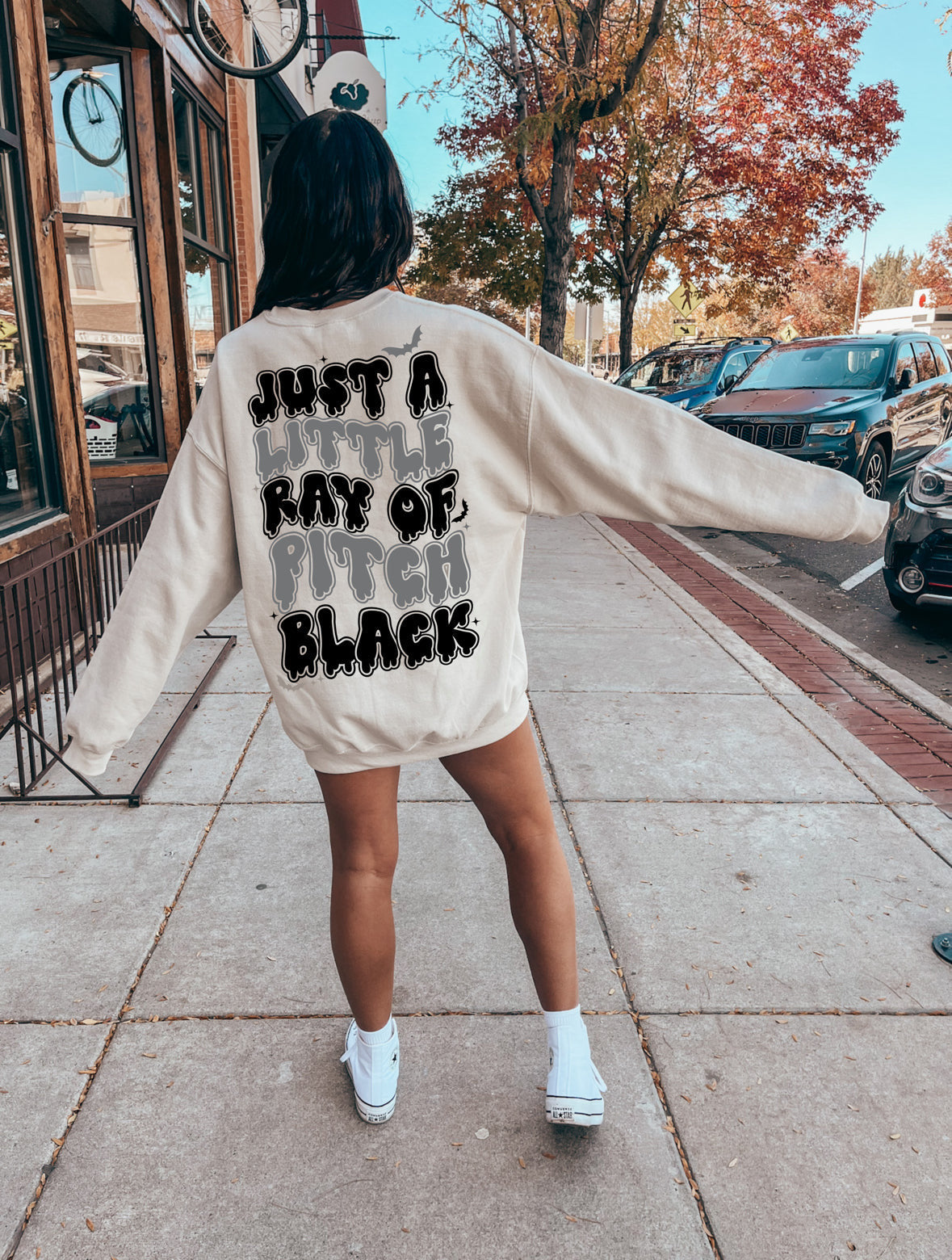 Black Ray Of Pitch Pullover Crew sweatshirt from Shop Karma Tees, featuring a comfortable fit and stylish design.