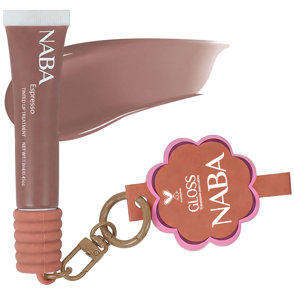 NABA Cosmetics USA Lipgloss Espresso tube with applicator visible, glossy finish, and neutral background image.