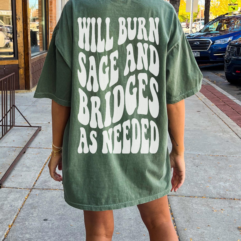 Will Burn Sage graphic tee by Shop Karma Tees featuring a colorful sage plant illustration on soft cotton fabric.