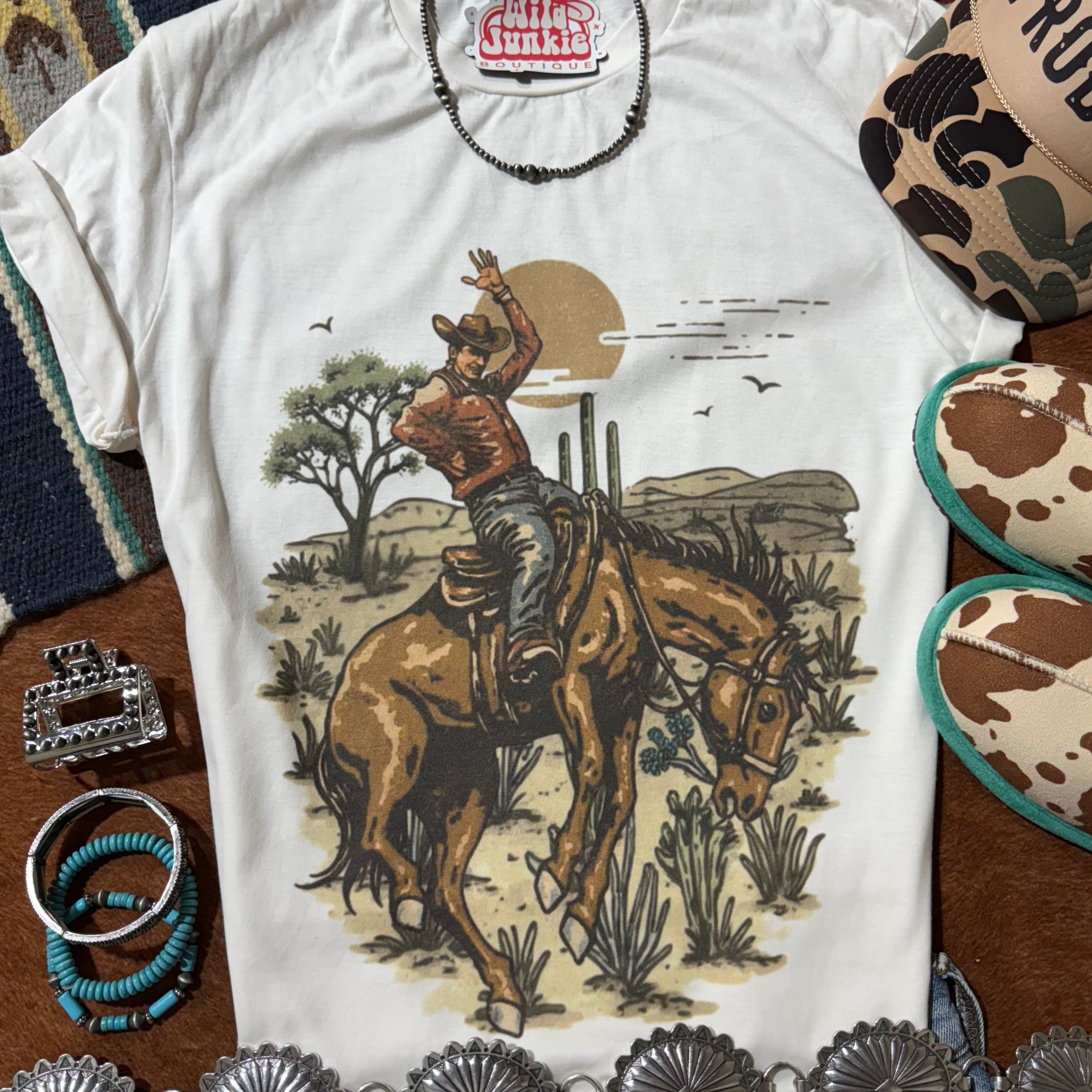 Wild Junkie Desert Spirit graphic tee featuring a vibrant desert-themed design on a casual cotton T-shirt.