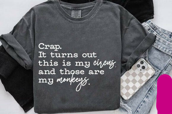 Colorful "This is My Circus" graphic tee by Anchored Grace Boutique featuring bold circus-themed design and casual fit.