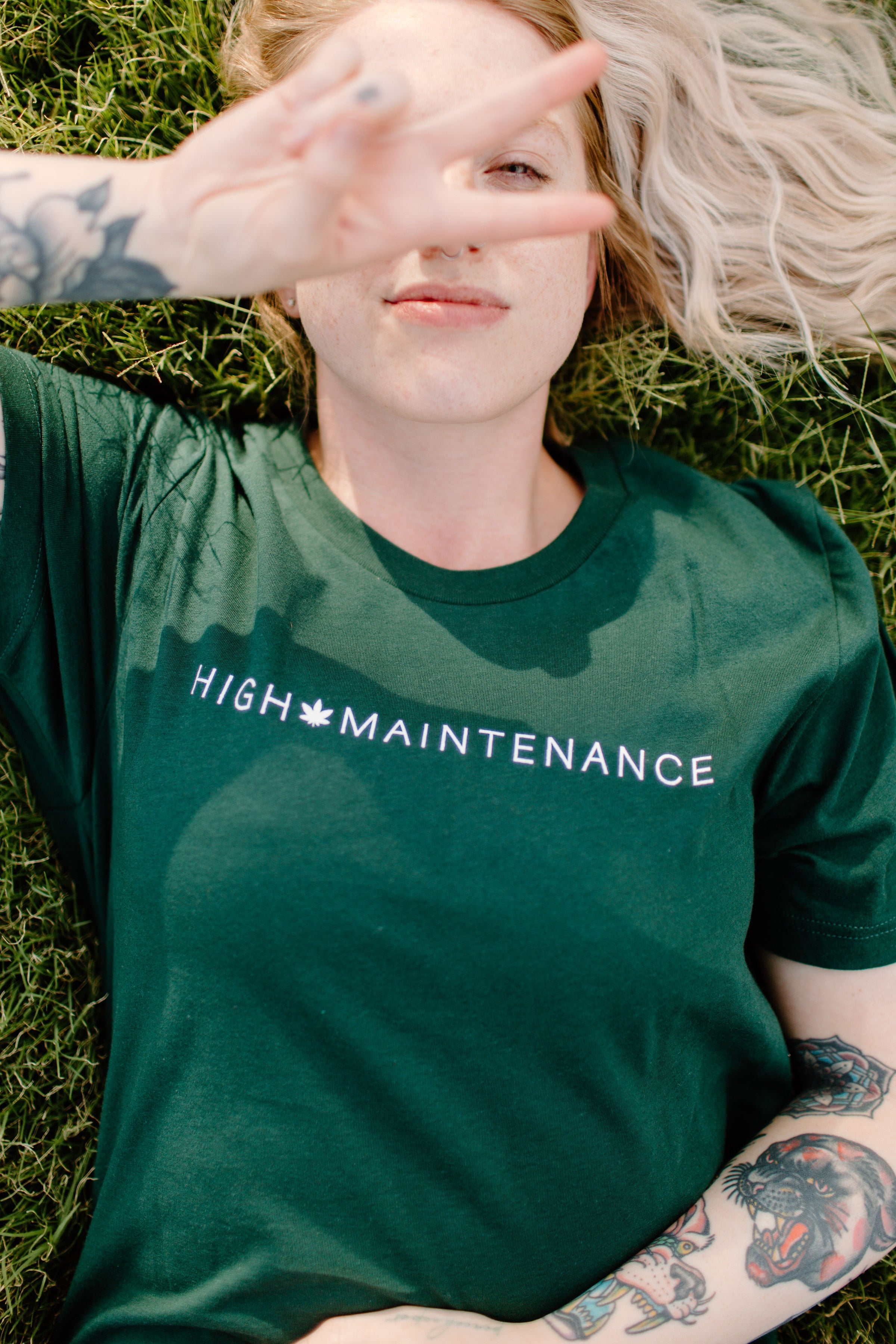 High maintenance crewneck or graphic tee from Shop Karma Tees, featuring bold design and comfortable fit in a casual style.