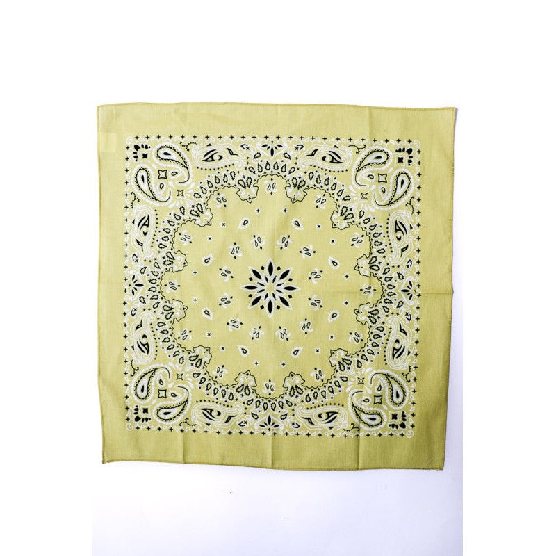 Muted yellow lemon boho bandana hair scarf and headwrap, stylish boho headtie from The Bullish Store.