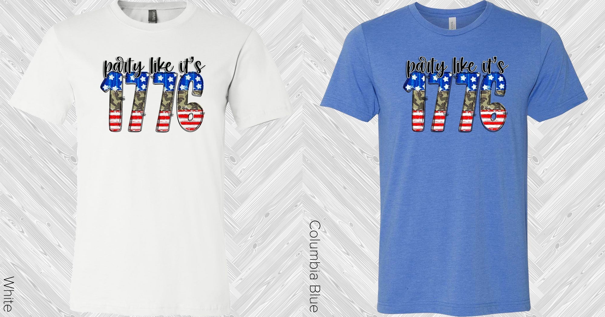 Black graphic tee from Anchored Grace Boutique featuring "Party Like It's 1776" patriotic design and bold lettering.