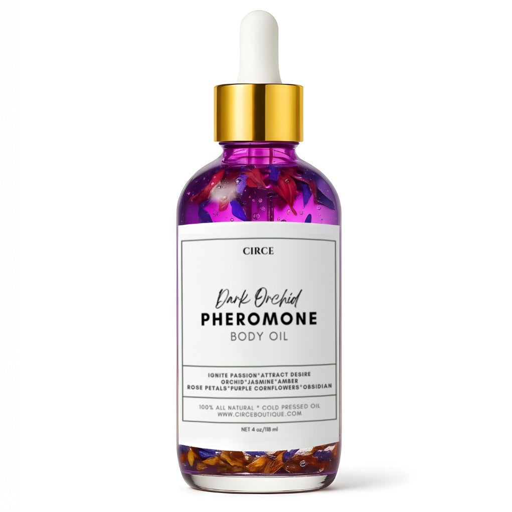 Dark Orchid Pheromone Body Oil by Circe Boutique featuring orchid, jasmine, and amber for a luxurious body fragrance.
