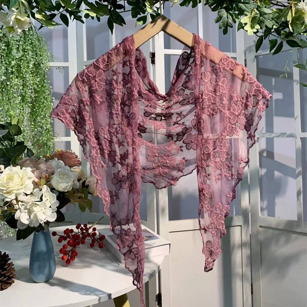 Elegant floral lace shawl or shrug with embroidered blossom design, perfect as a stylish scarf from The Bullish Store.