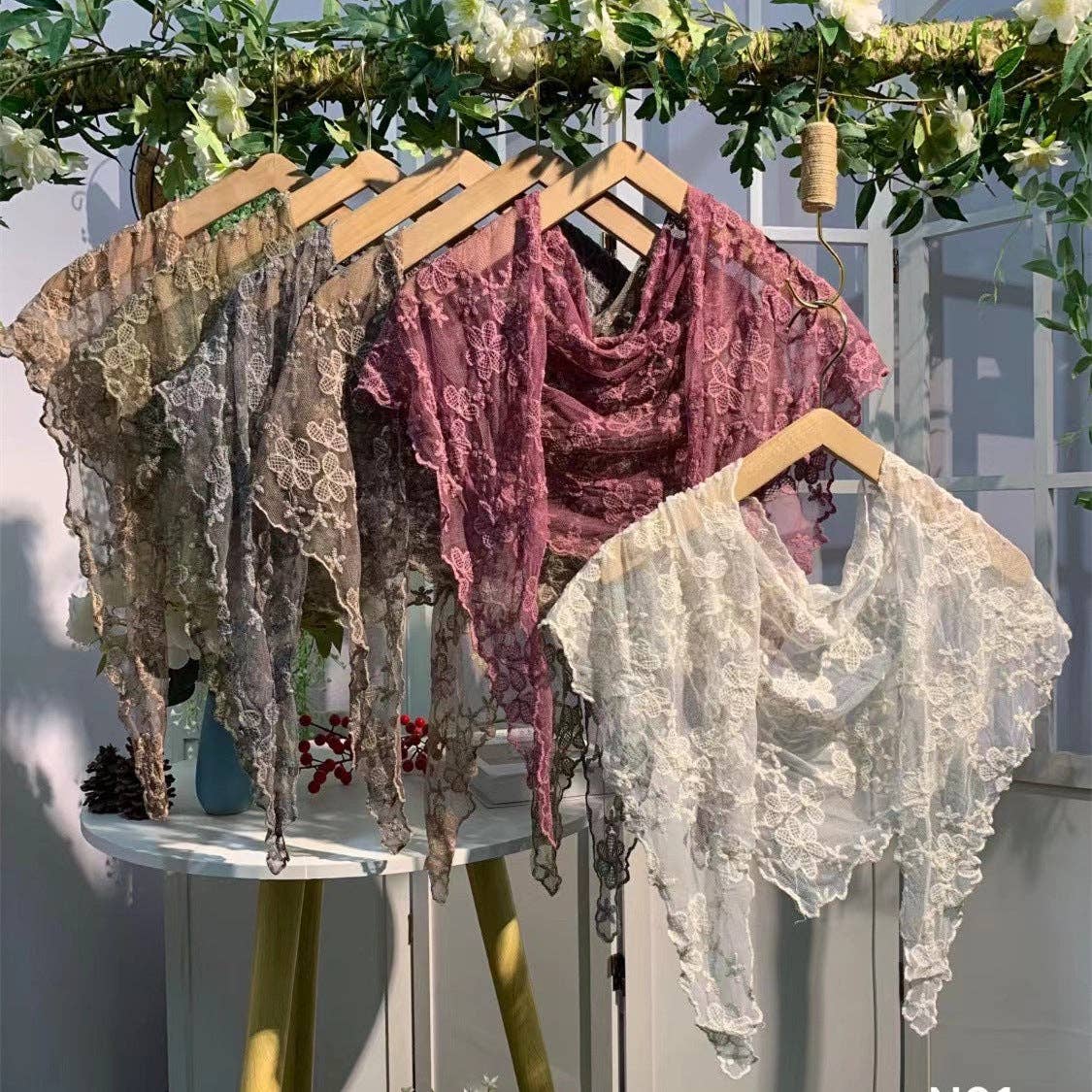 Elegant floral lace shawl featuring embroidery, perfect as a small scarf or shrug, from The Bullish Store.