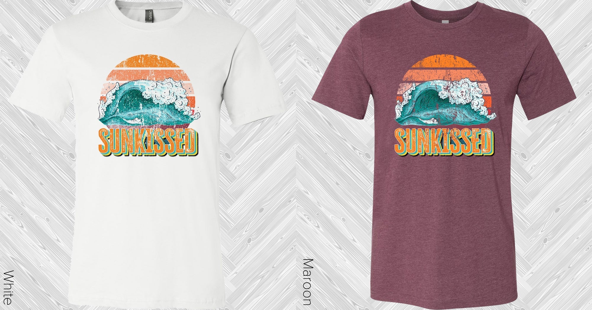 Sunkissed graphic tee from Anchored Grace Boutique featuring a vibrant sun and beach scene on a casual cotton shirt.