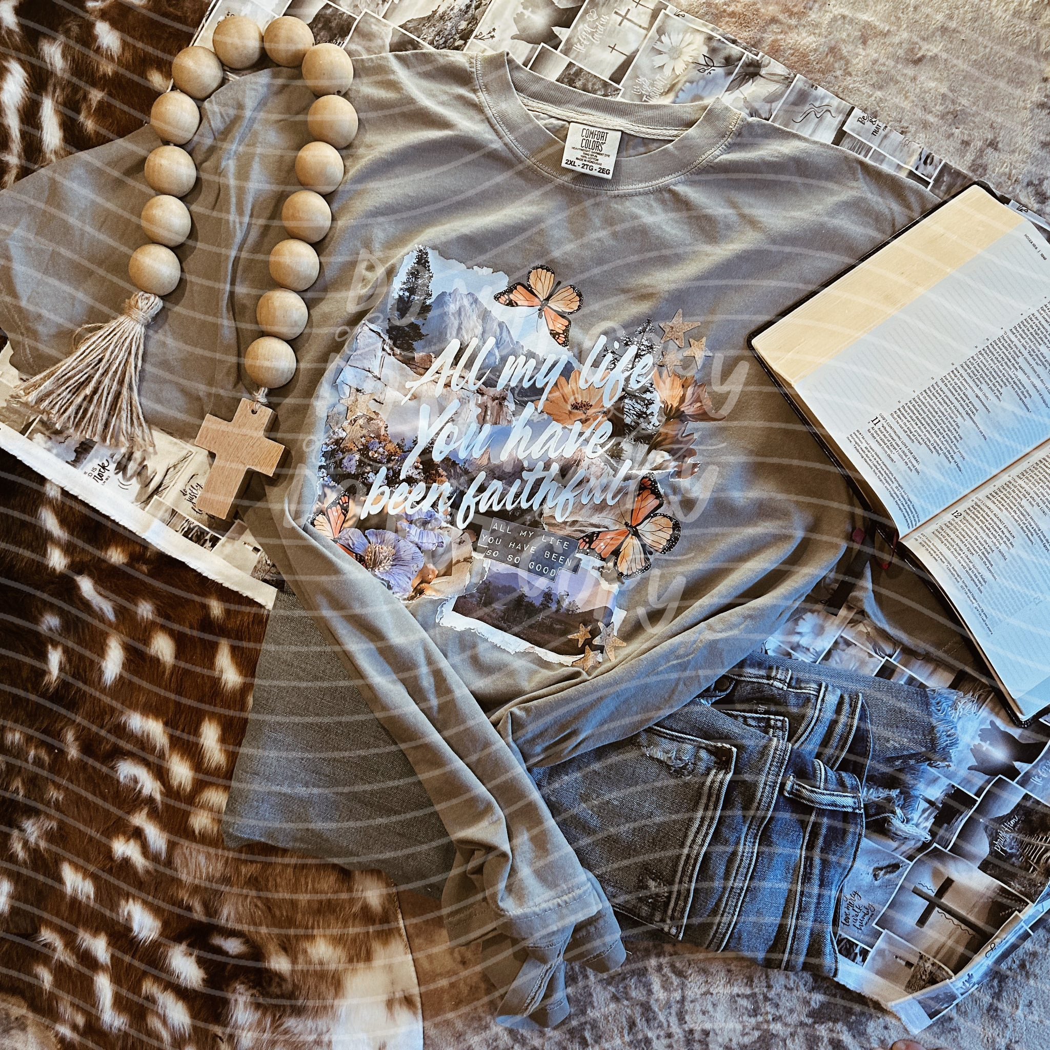 All My Life You Have Been Faithful graphic tee from Anchored Grace Boutique, featuring a printed faith-themed design on a casual shirt.