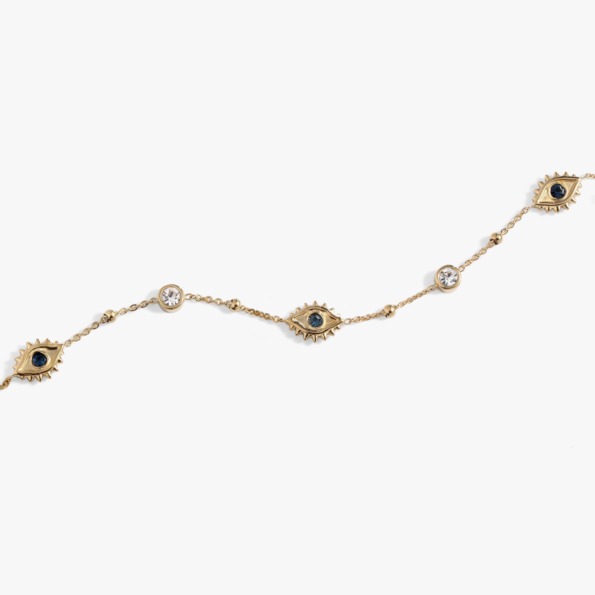 Gold stainless steel Evil Eye Crystal Anklet by ALEX AND ANI featuring a delicate chain and protective eye charm.