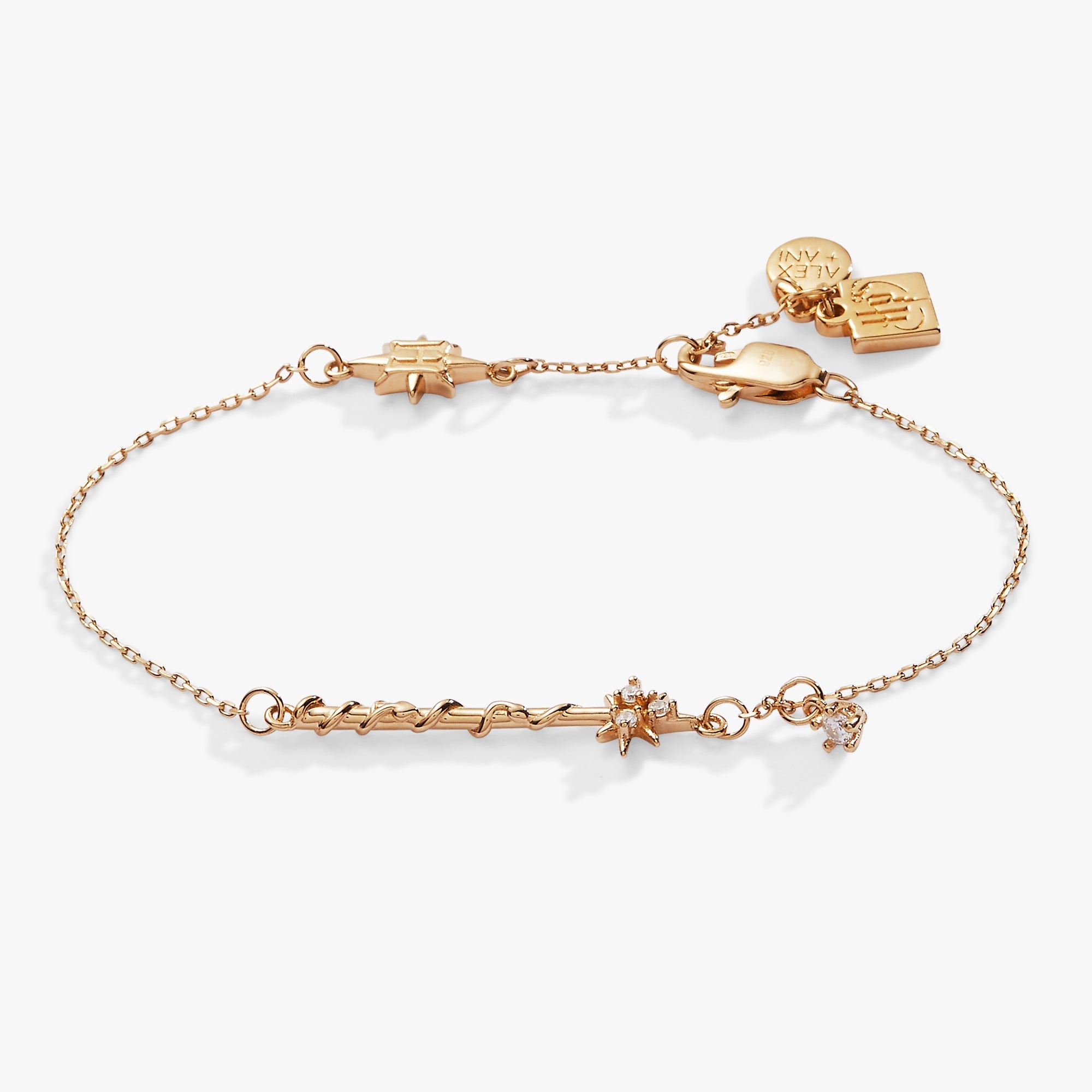 Alex and Ani Harry Potter Hermione Wand bracelet in 14kt gold-over-sterling silver, featuring a detailed wand charm.