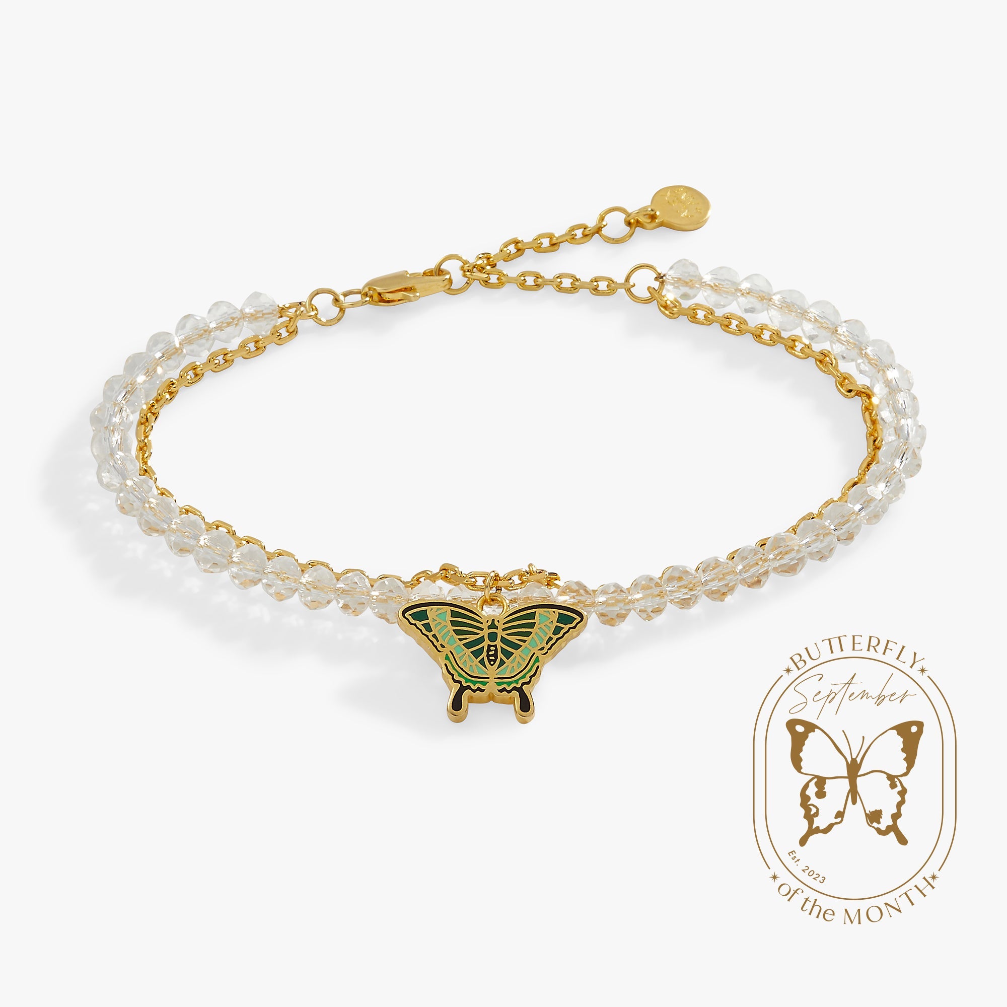 Gold Emerald Swallowtail Butterfly Charm Bracelet by ALEX AND ANI featuring a delicate butterfly charm on a sleek bracelet.