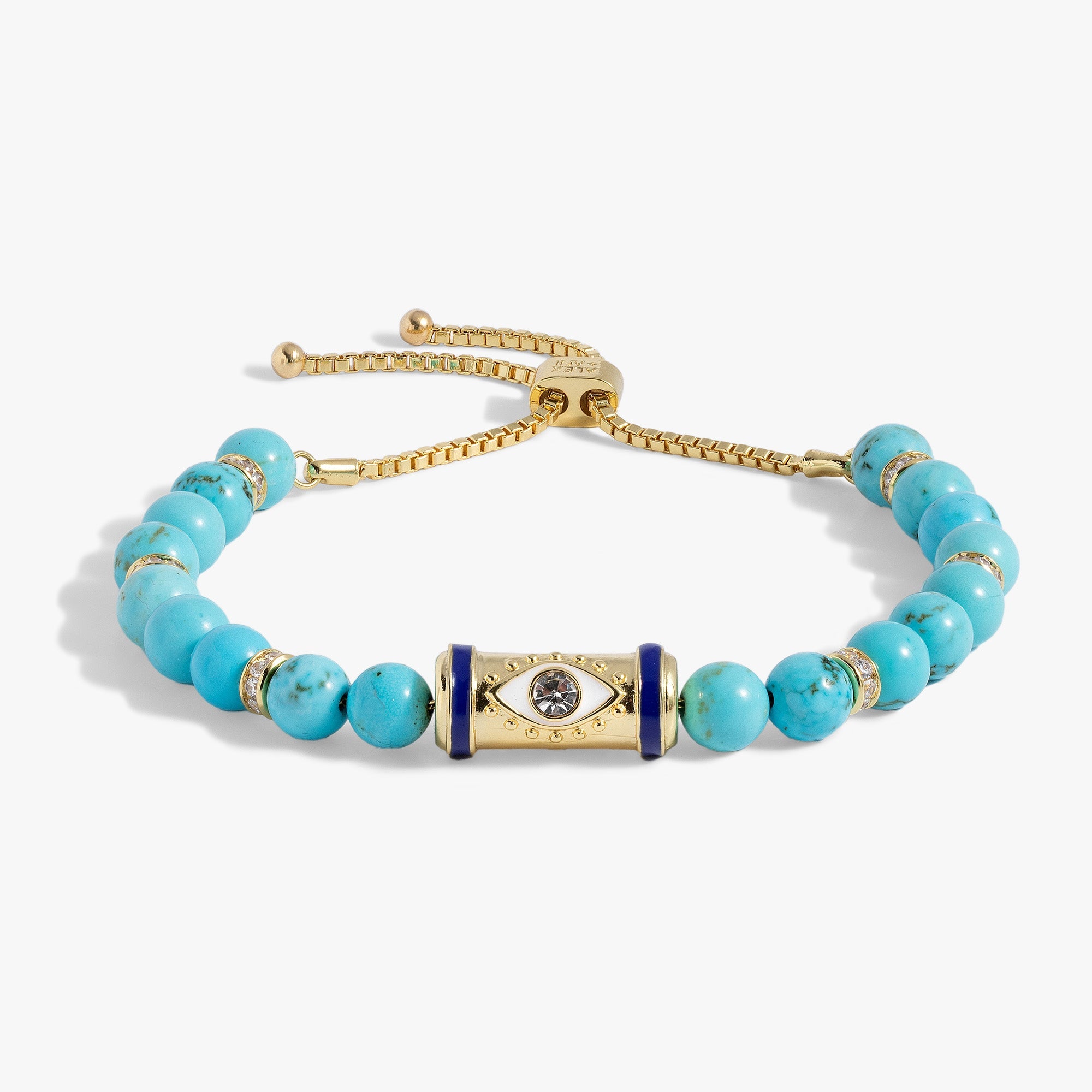 Gold Evil Eye Bolo Bracelet by ALEX AND ANI, featuring adjustable design with eye charm and sleek bracelet style.