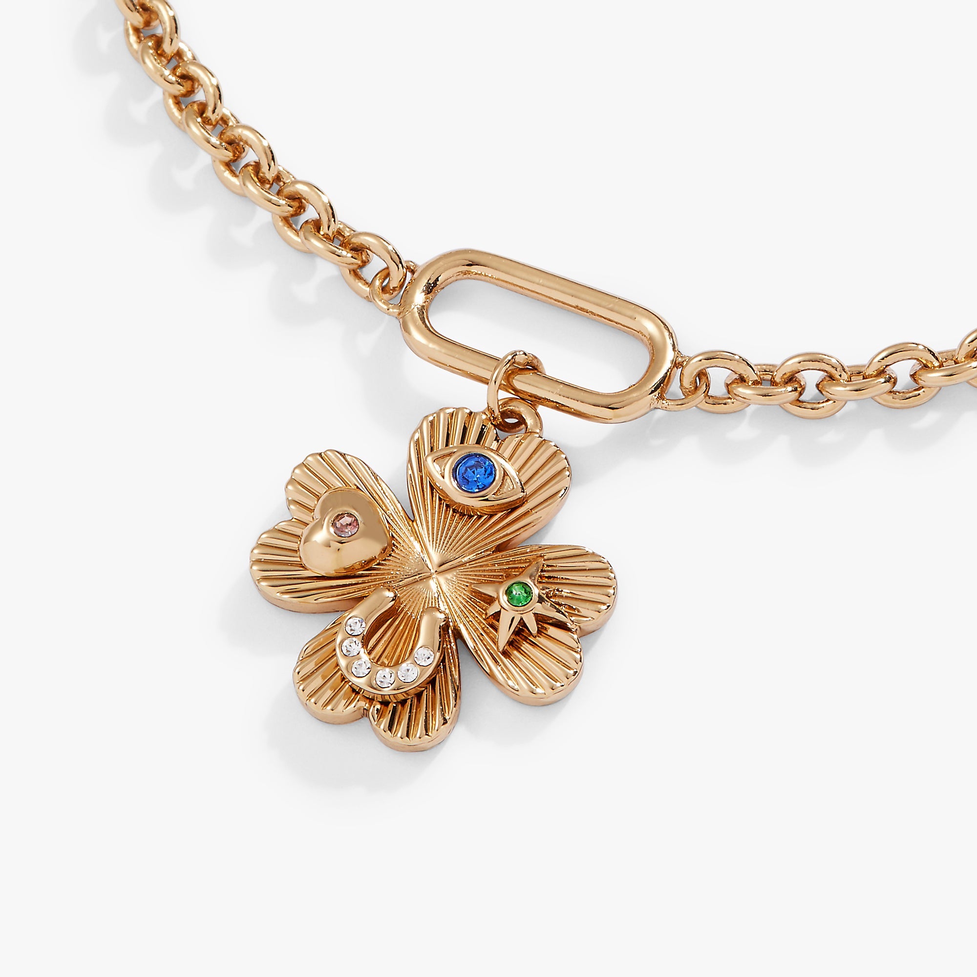 Gold ALEX AND ANI Lucky Four Leaf Clover adjustable bracelet with a delicate clover charm and sleek design.