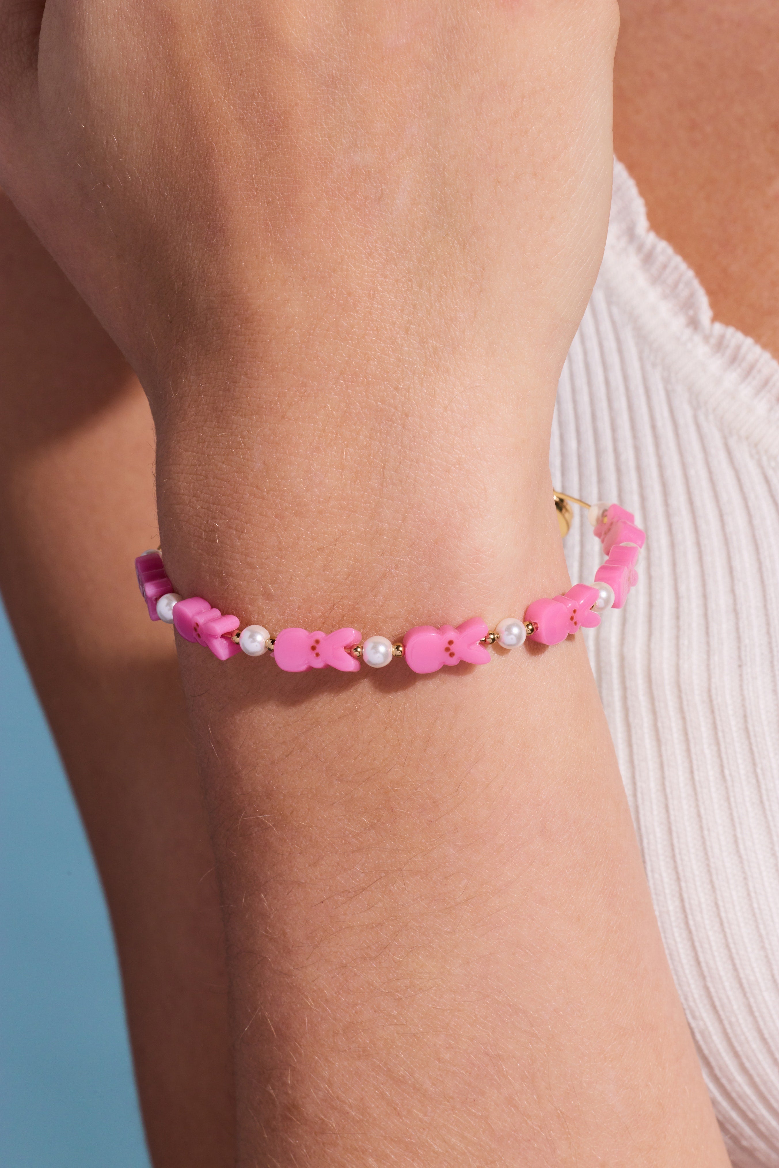 Gold PEEPS® Bunny beaded bangle bracelet by ALEX AND ANI featuring colorful beaded design and playful bunny charm.