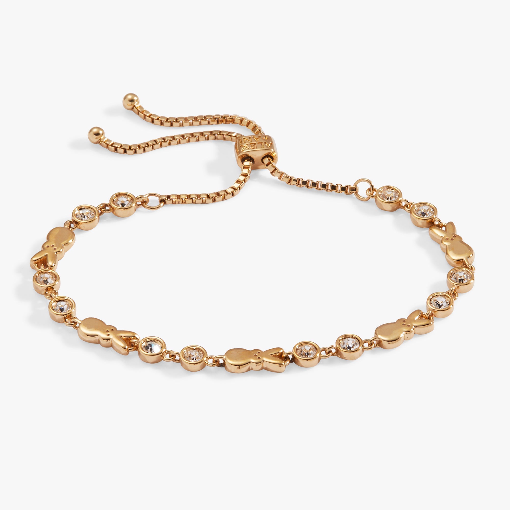 Gold PEEPS® Bunny Bolo Bracelet by ALEX AND ANI, featuring a playful bunny charm on a sleek adjustable bracelet.