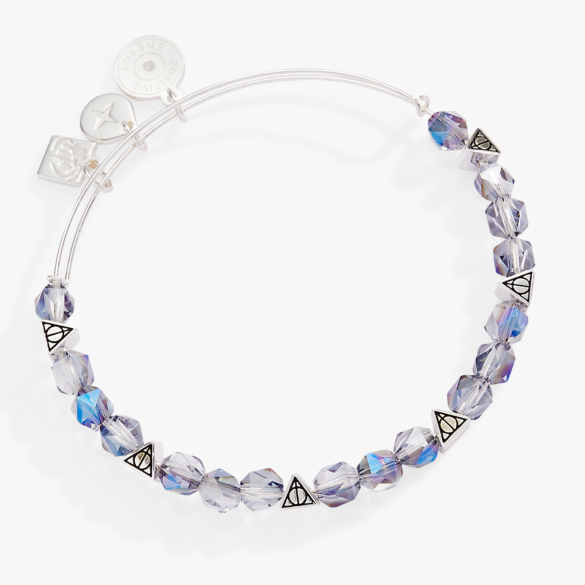 Silver Harry Potter Deathly Hallows beaded bangle bracelet by ALEX AND ANI with detailed bead design and charm accents.