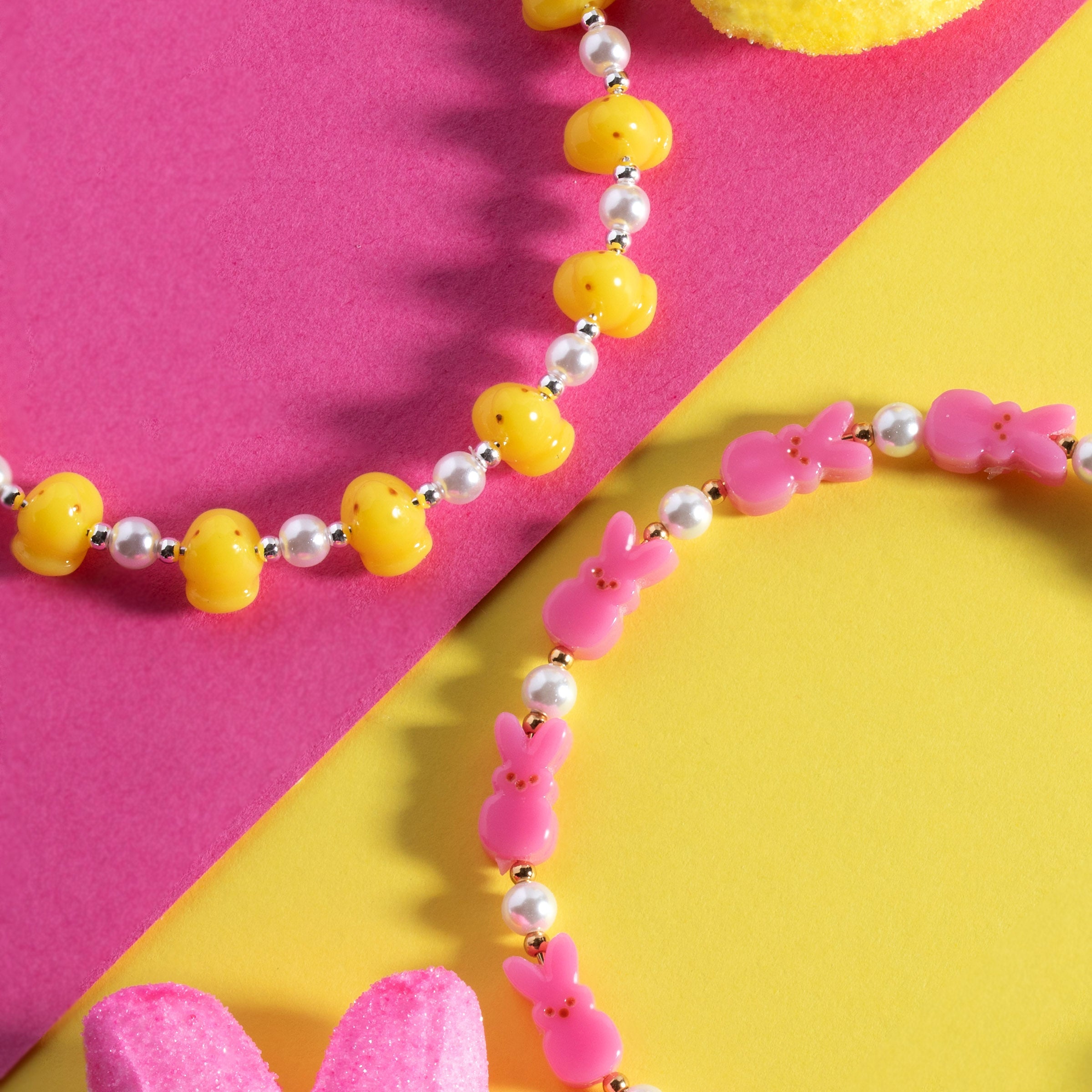Silver PEEPS® Chick beaded bangle bracelet by ALEX AND ANI featuring colorful chick beads and subtle charm accents.