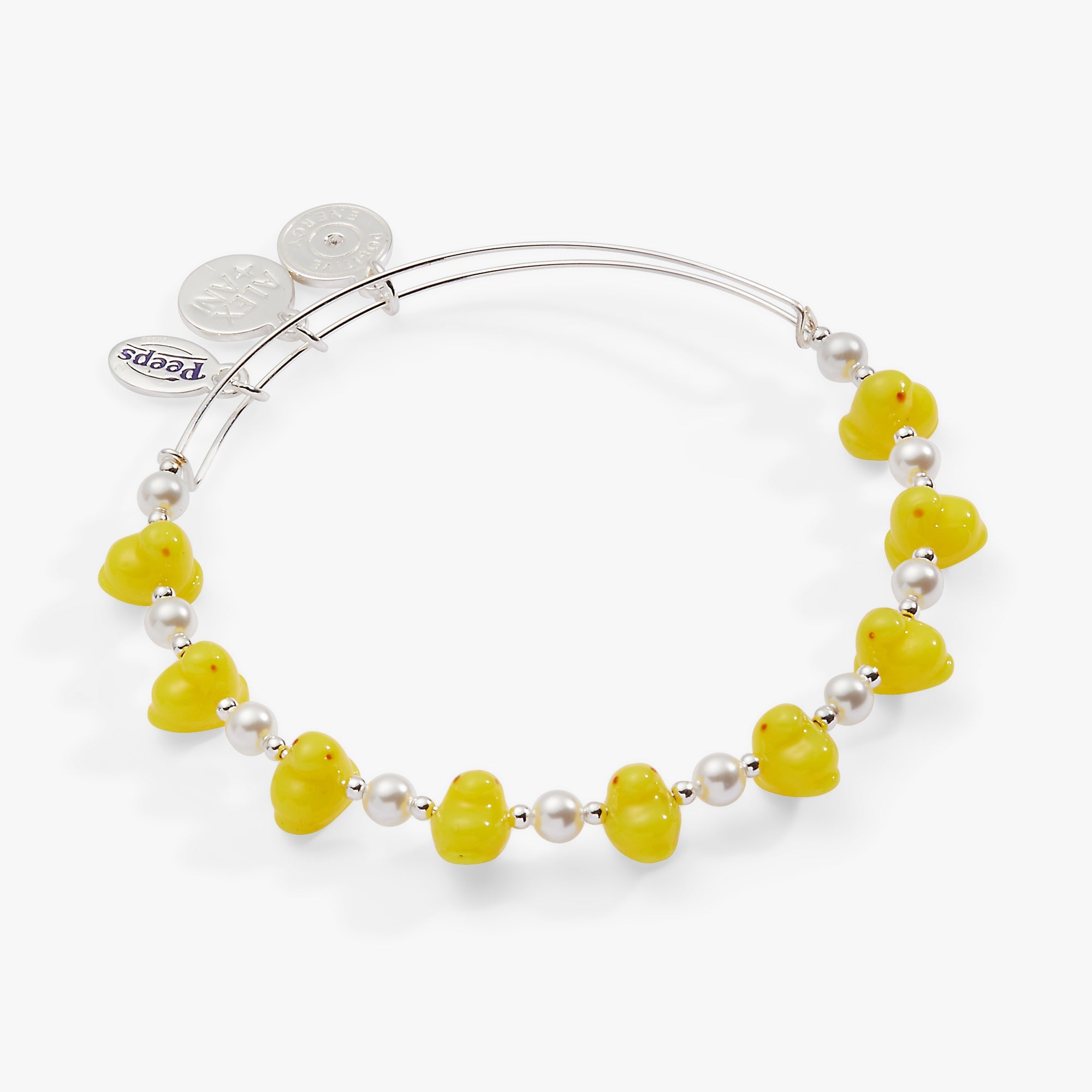 Silver PEEPS® Chick beaded bangle bracelet by ALEX AND ANI featuring colorful beaded design and chick charm.