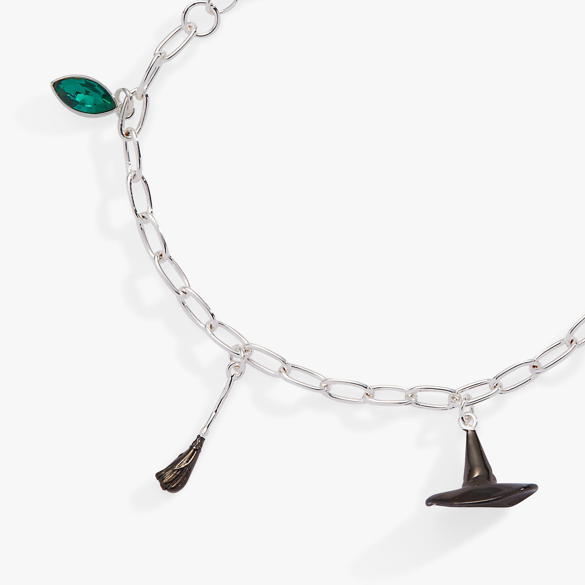 Silver Wizard of Oz Wicked Witch charm bracelet by ALEX AND ANI featuring a witch charm and intricate detailing.