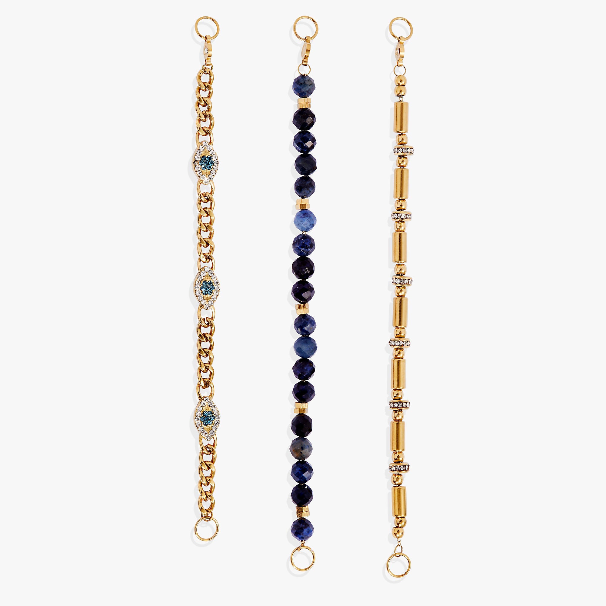 Set of gold stainless steel Evil Eye Stranded™ bracelets by ALEX AND ANI, featuring protective eye charms and elegant design.