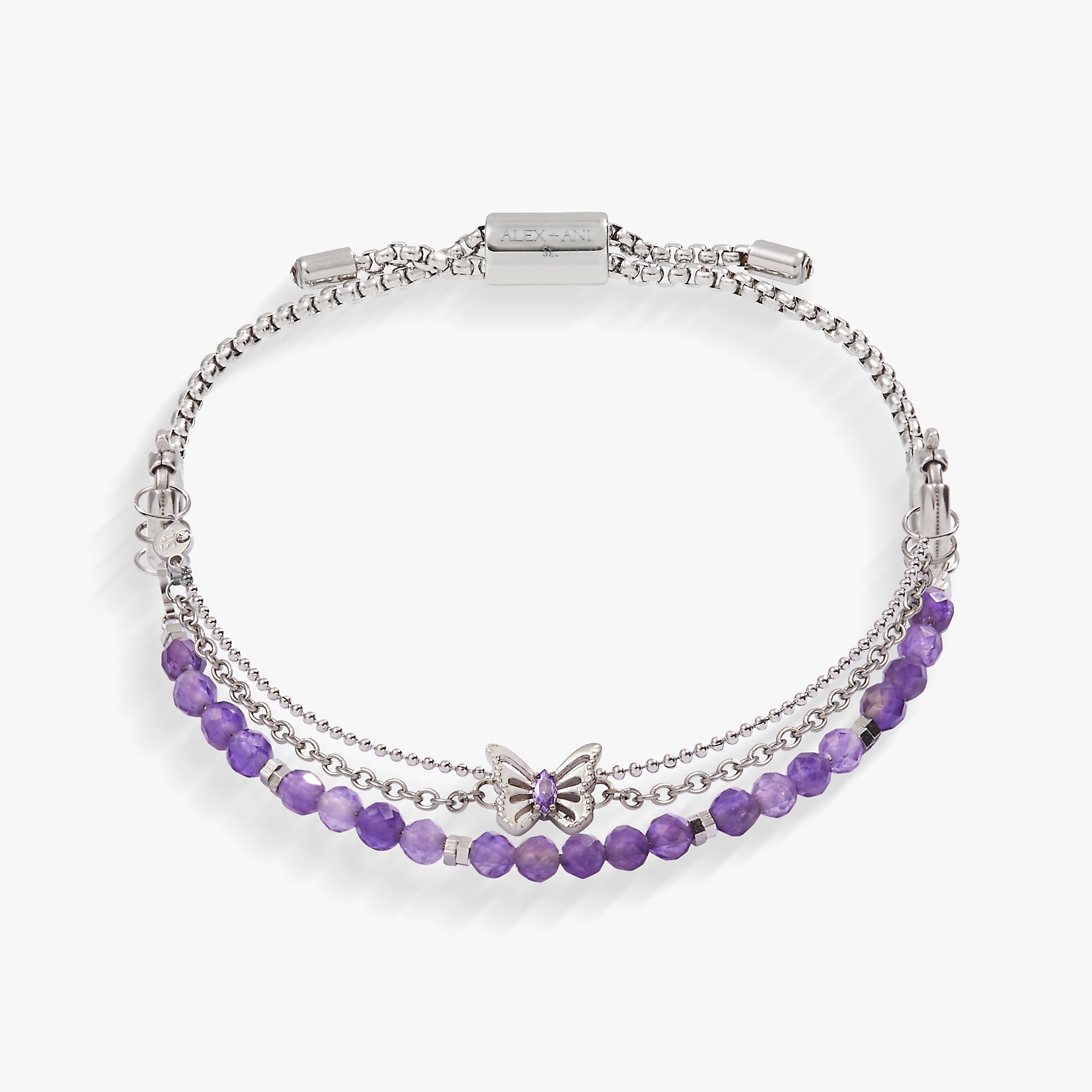 Set of three silver Butterfly Stranded™ bracelets by ALEX AND ANI featuring stainless steel construction and delicate butterfly charms.